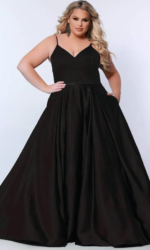 Sydney's Closet SC7363 - V-Neck Pleated A-Line Evening Gown Women's trendy party dresses sale