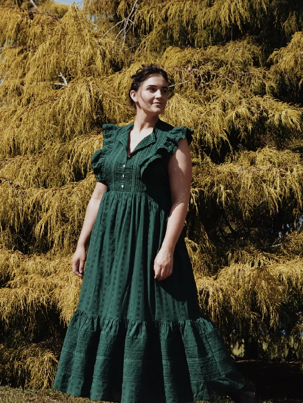 100% RECYCLED COTTON - ARLINGTON DRESS FOREST GREEN BUTTON THROUGH Knitted unclassified dresses