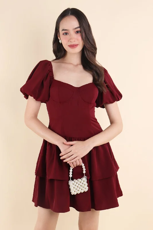 ABRIELLE BUSTIER DRESS IN WINE RED Satin unclassified dresses