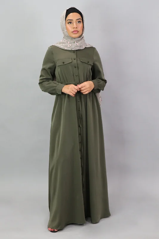 Army Green Deluxe Soft Button Down Dress Stylish unclassified dresses