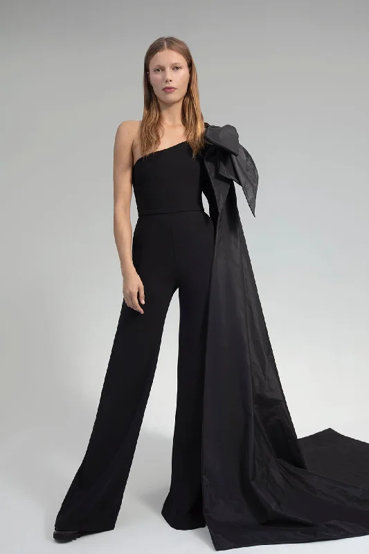 Asymmetric shoulder flared trousers jumpsuit Long sleeve unclassified dresses