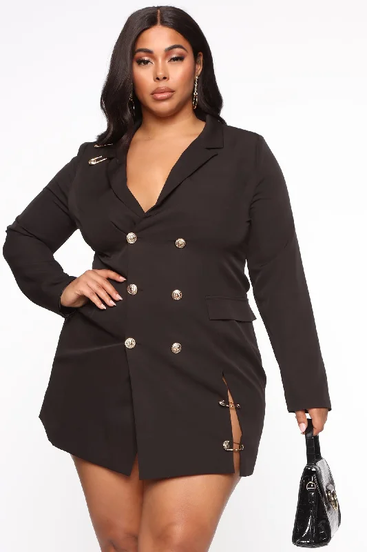 Away On Business Blazer Dress - Black One-shoulder unclassified dresses