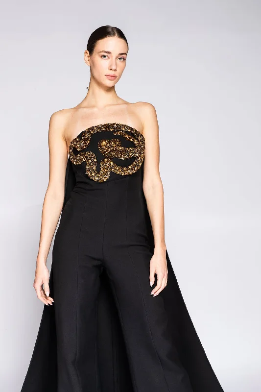 Beaded jumpsuit with back train Chic unclassified dresses