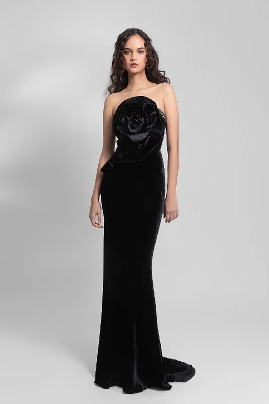 Beaded strapless velvet dress High-low unclassified dresses