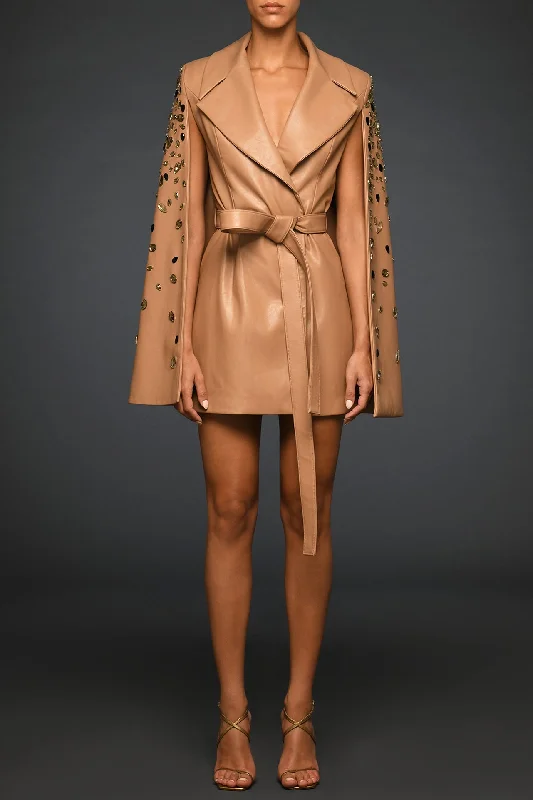 Beige cape coat with embroidered sleeves Velvet unclassified dresses