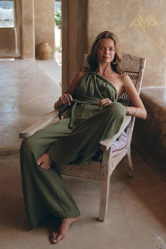 Green Braided Belted Jumpsuit • Overalls for Women • Apron Dress Elegant unclassified dresses