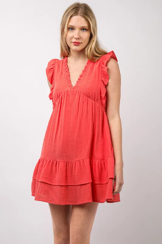 Caite Coral Ruffle Dress Casual unclassified dresses