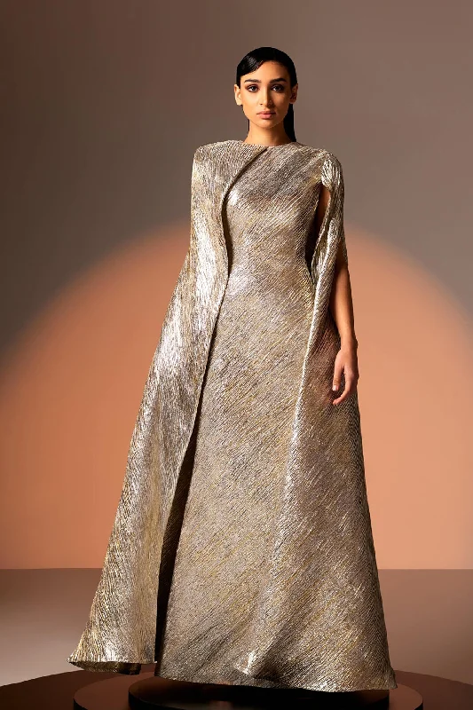 Cape sleeves metallic jacquard dress Engagement unclassified dresses