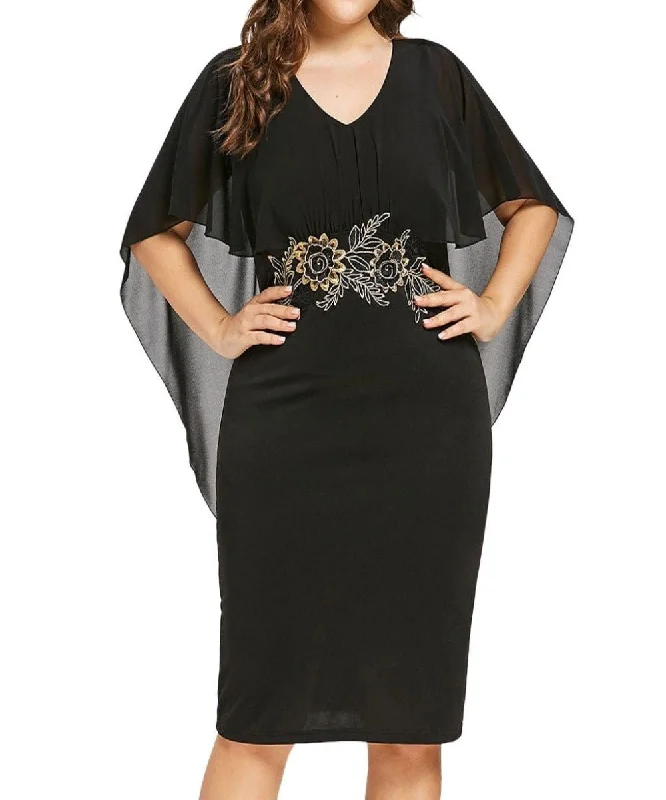 Casual Chiffon V Neck Applique Loose Dress Dark color unclassified dresses