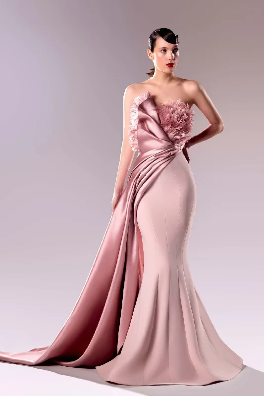 Crepe mermaid gown featuring mikado draping Striped unclassified dresses