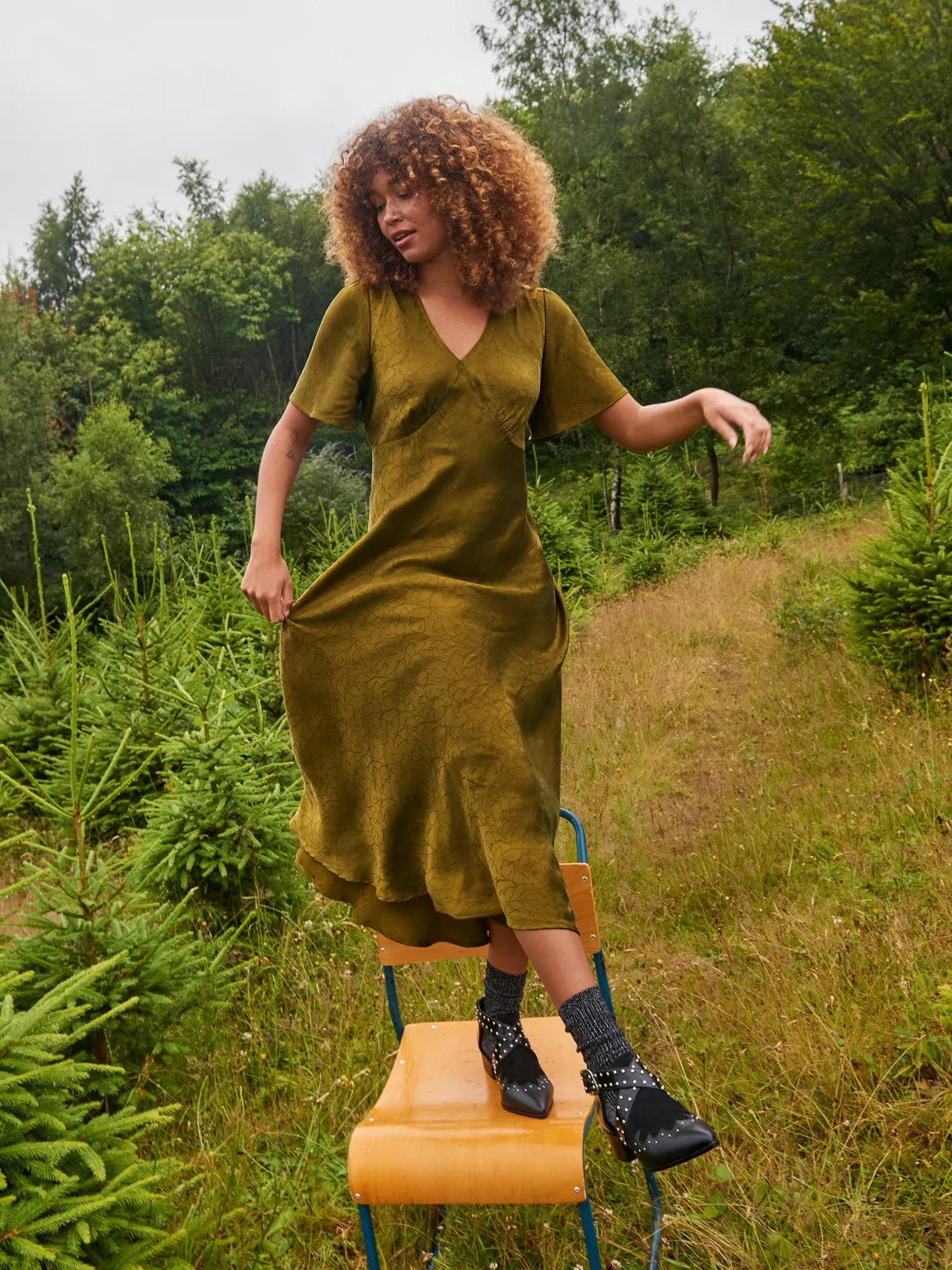 Darcy Silky Khaki Green Dress by WhiteStuff Velvet unclassified dresses