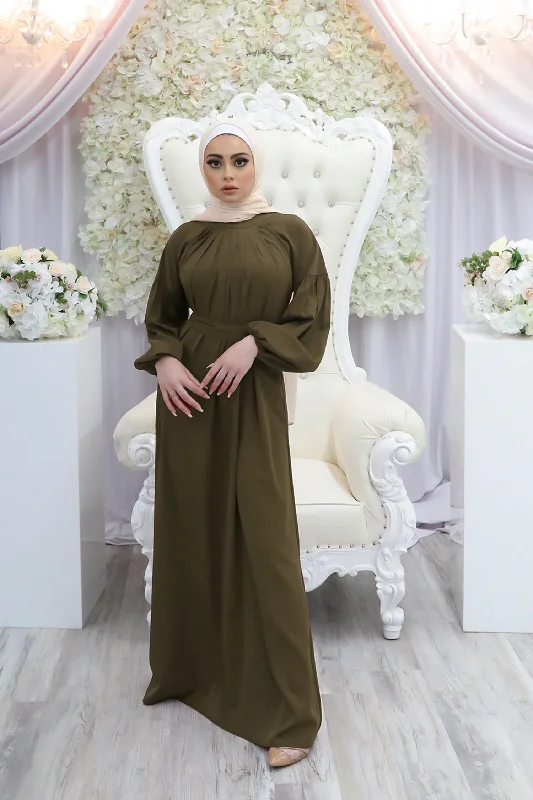 Deluxe Soft Balloon Sleeve Dress- Army Luxury unclassified dresses