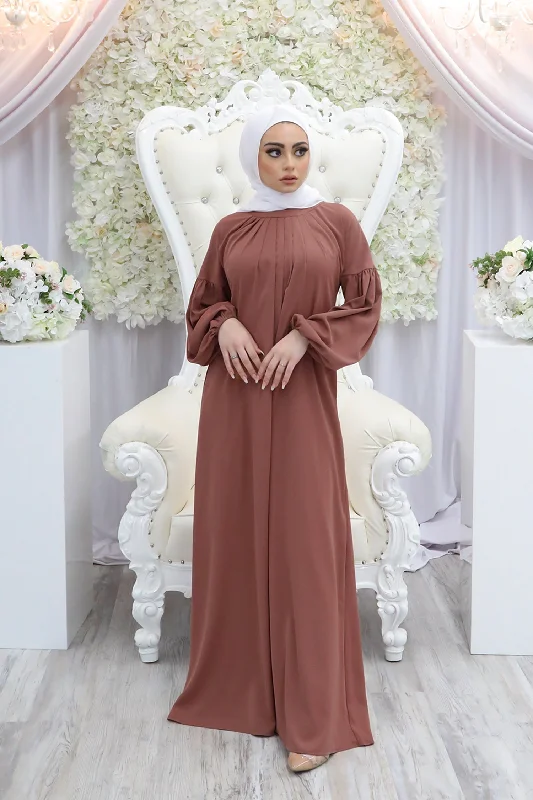 Deluxe Soft Balloon Sleeve Dress- Nude Pink Silk unclassified dresses