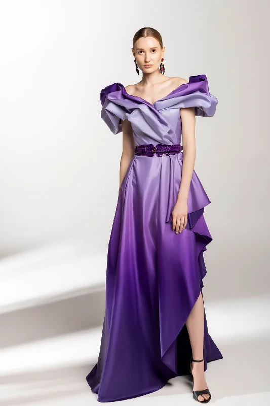 Draped shoulders gradient taffeta dress Party unclassified dresses