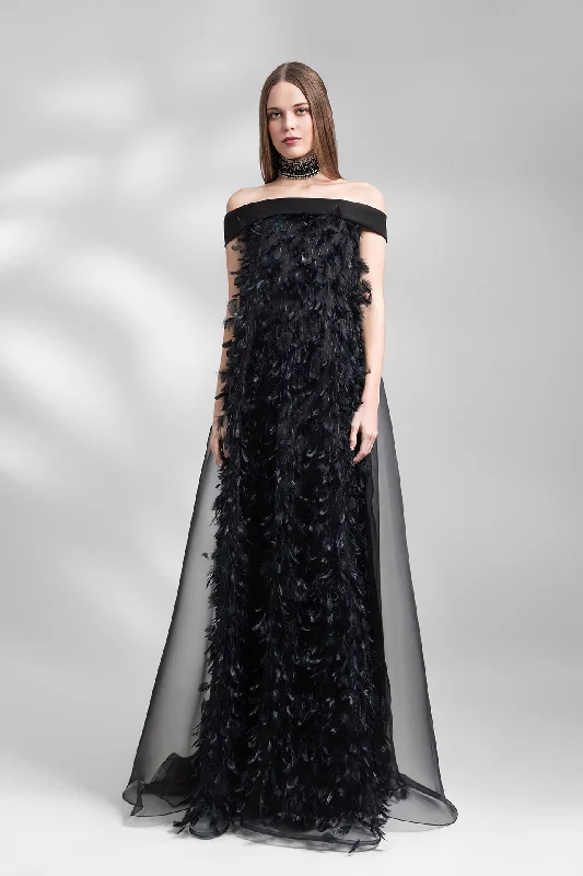 Feathered dress with organza back Sequin unclassified dresses