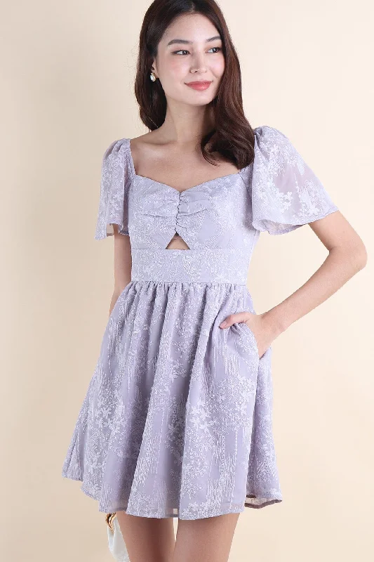 FIDELIA FLUTTERS CUT-OUT DRESS IN LILAC Knitted unclassified dresses