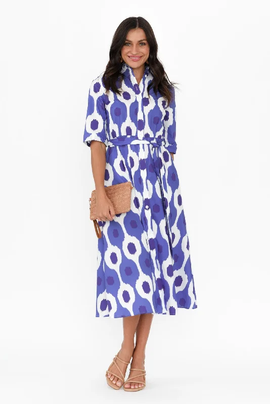 Grace Blue Abstract Spot Cotton Poplin Dress Budget-friendly unclassified dresses