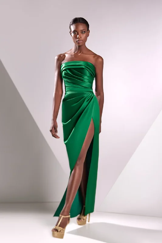 High slit satin dress with pleats Wrap unclassified dresses