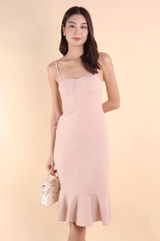 IMOGEN PADDED FLUTTERS DRESS IN PINK Bodycon unclassified dresses