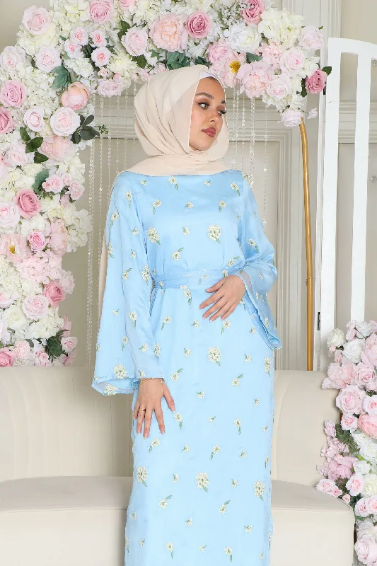 Inara Embroidery Dress- Sky Blue Flowy unclassified dresses