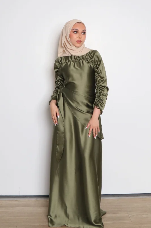 Keira Wrap Satin Dress- Sage Green Office unclassified dresses