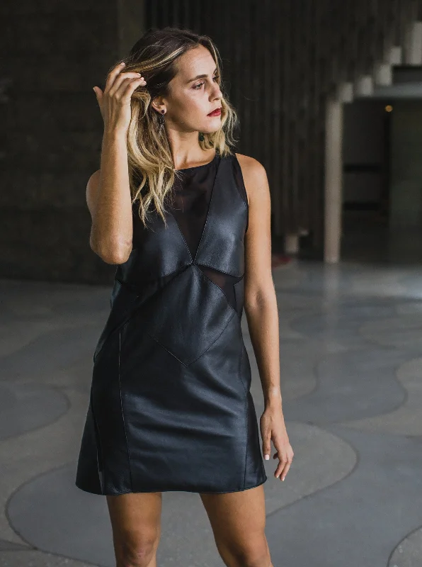 KIERA LEATHER SHIFT DRESS - BLACK Comfortable unclassified dresses