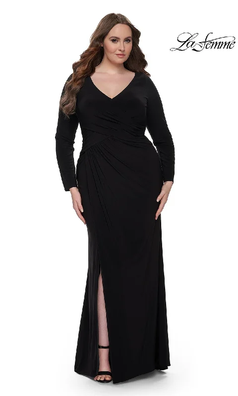 La Femme Plus-Size Black Jersey Formal Dress 32191 Satin unclassified dresses