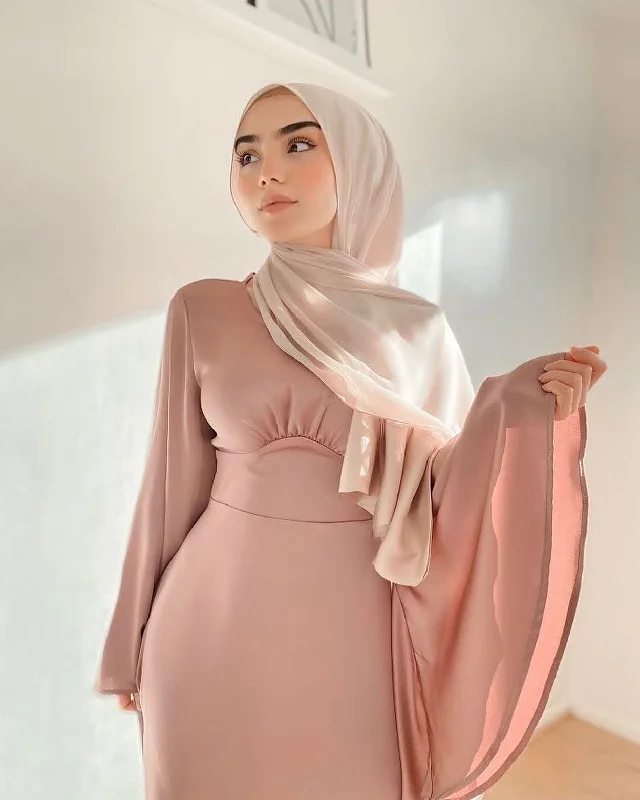 LaMeera Drape Sleeves Satin Dress - Dusty Rose Cotton unclassified dresses