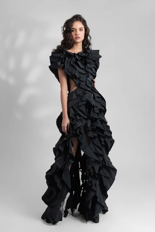 Laser cut ruffled taffeta dress Preppy unclassified dresses