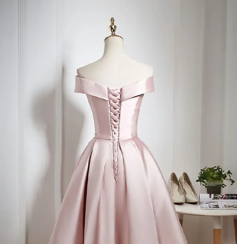 Lovely Pink Satin Off Shoulder Knee Length Formal Dress, Homecoming Dress Chic unclassified dresses