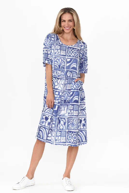 Mackie Blue Mosaic Cotton Pocket Dress Beach unclassified dresses