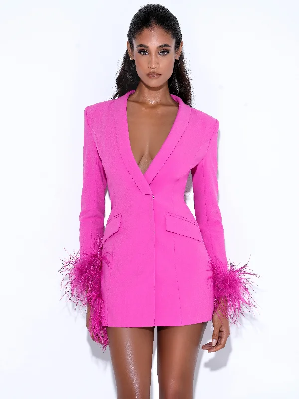 Madeline Fuchsia Feather Trim Blazer Dress Dark color unclassified dresses