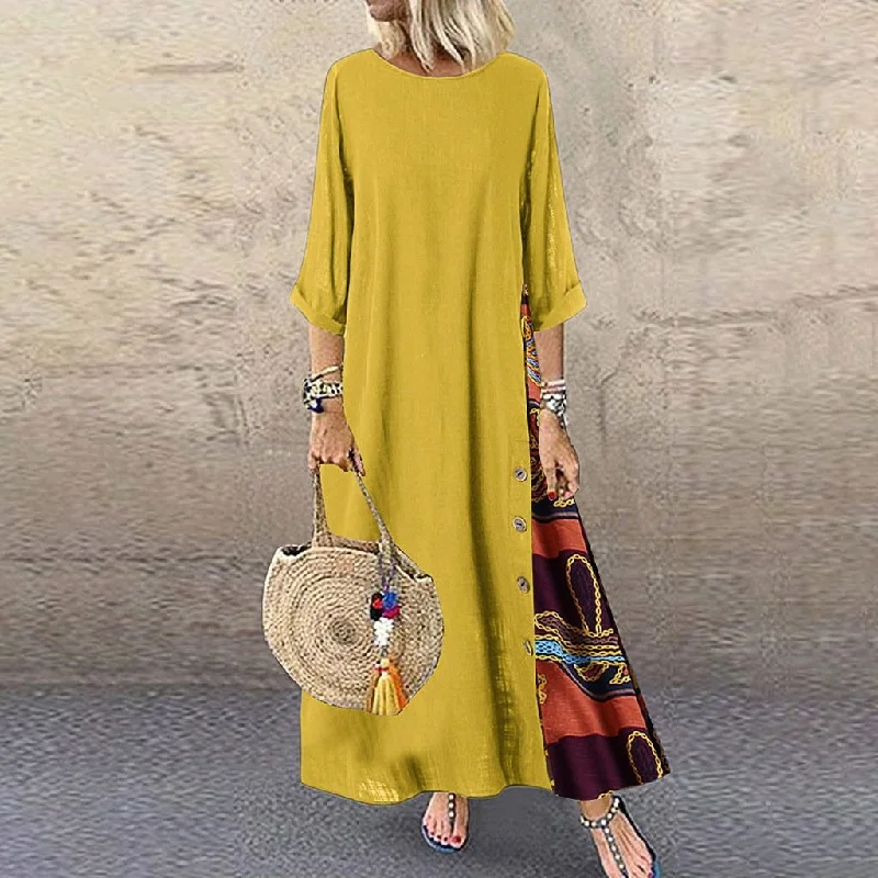 Elegant Patchwork 3/4 Sleeves O Neck Dress Fall unclassified dresses