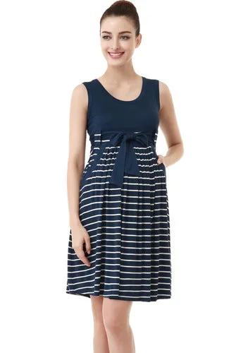 Momo Maternity Scoop Neck Striped Dress Preppy unclassified dresses