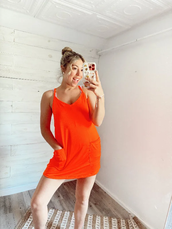 Neon Sporty Active Romper Dress: Orange Trendy unclassified dresses