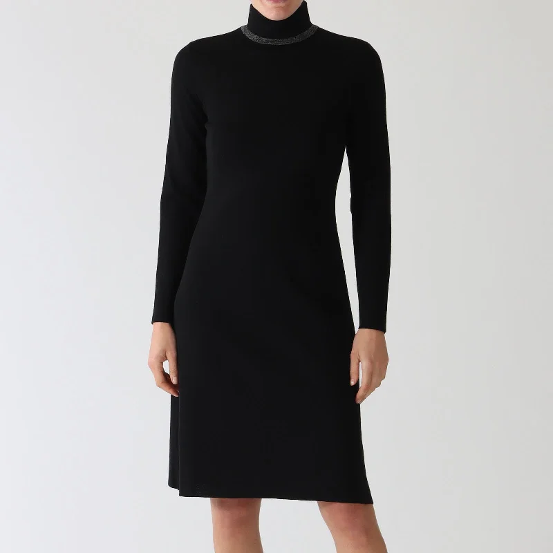 Nero Lurex Polo Neck Merino Wool Dress Trendy new unclassified dresses