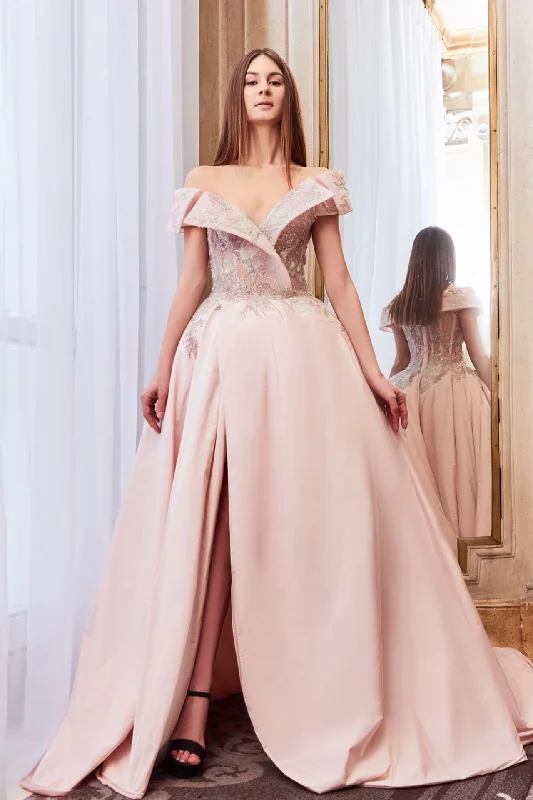 Off shoulder embroidered bodice ball gown Color block unclassified dresses