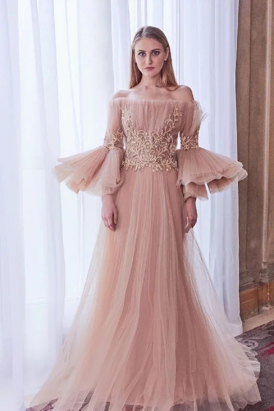 Off shoulder pleated gown Flowy unclassified dresses