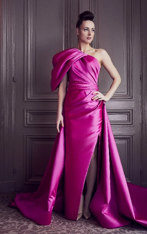 One shoulder draped bodice sweep train gown Discounted unclassified dresses