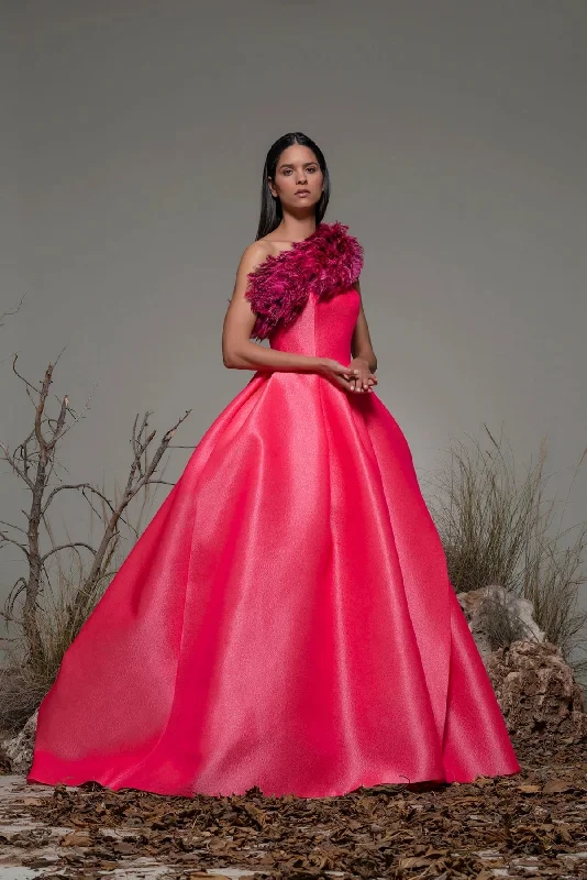 One shoulder feathered bodice ball gown Formal unclassified dresses