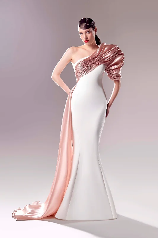 One shoulder mermaid dress with organza draping Ruched unclassified dresses