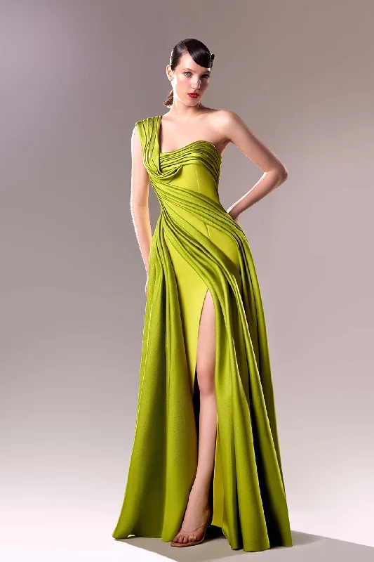 One shoulder pleated gown Earthy tone unclassified dresses