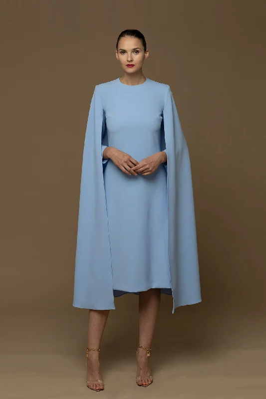 Oversized cape shape sleeves crepe dress Discounted unclassified dresses