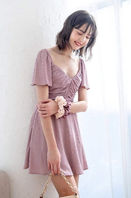 PAM FLUTTER SLEEVES DRESS IN DUSTY PINK Satin unclassified dresses