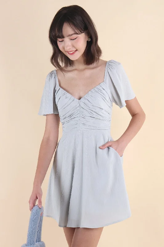 PAM FLUTTER SLEEVES DRESS IN MINT SKY Soft fabric unclassified dresses