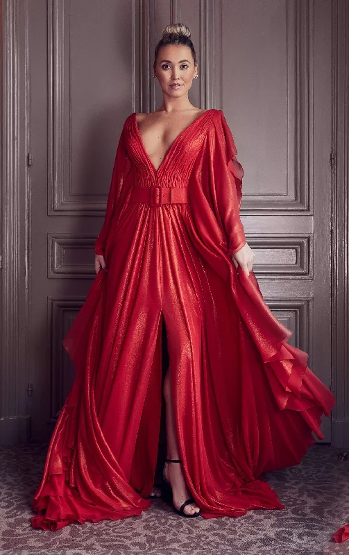 Plunging neckline silky flowy gown Everyday wear unclassified dresses