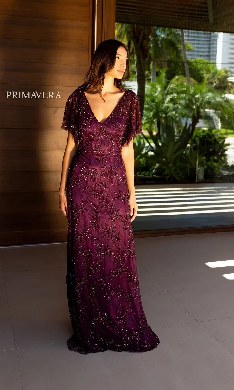 Cape-Sleeve Beaded Formal Dress: Primavera 13124 Sleeveless unclassified dresses