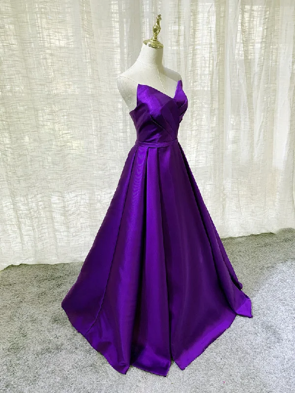 Purple Satin A-line Simple Floor Length Evening Dress Formal Dress, Dark Purple Prom Dresses Club unclassified dresses