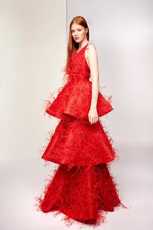 Sleeveless feathered tiered dress Holiday unclassified dresses