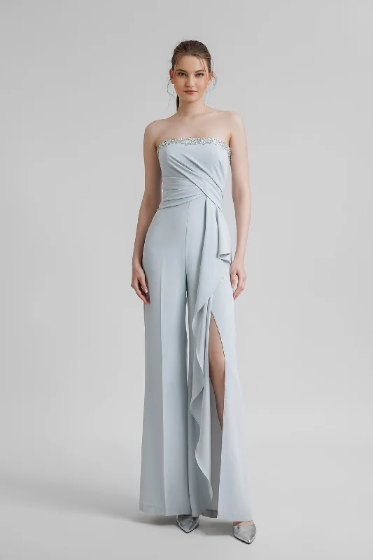 Strapless crepe jumpsuit featuring beaded neckline Lounge unclassified dresses